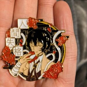 Osamu Dazai Anime Enamel Pin with Red Roses